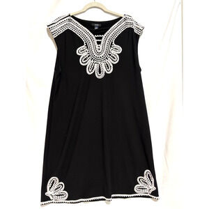 Alfani Dress Sheath Sz XL Womens Black Knit White Crochet Trim classy modest